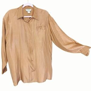 Vintage H.L. Spencer Silk Button Down Shirt Taupe Brown Long Sleeve Size Large